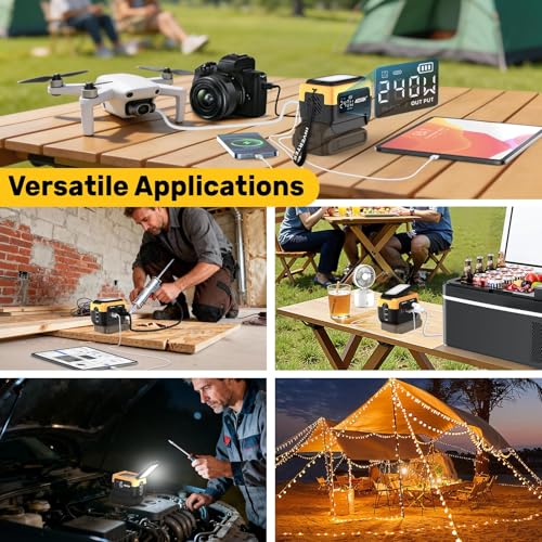 240W Power Inverter Pure Sine Wave Compatible with Dewalt 20V Battery | No Battery, 7A Fast Charger, 120V AC Outlets, USB-C (140W), 2 QC USB Ports (18W), 600LM LED,Portable Power Station - color: Yellow
