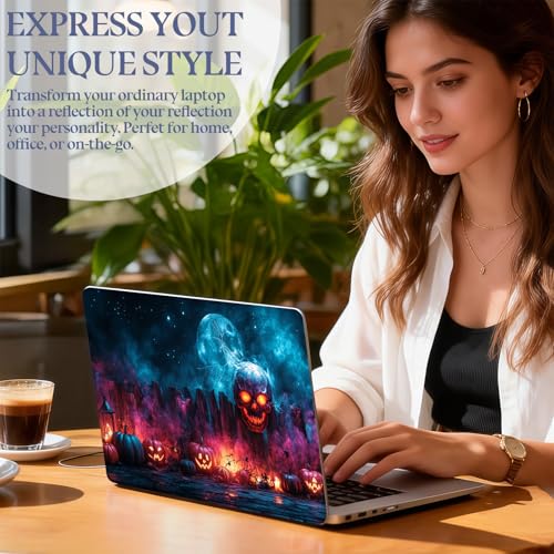 Universal Laptop Skin Sticker Decal,15.6 Inch Laptop Vinyl Cover for 13" 14" 15.6" Laptop,Scratch-Resistant Waterproof Protector Wrap,Reusable with Wrist Pads,Skull Pumpkin Night - color: Skull Pumpkin Night