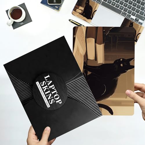 Universal Laptop Skin Sticker with 2 Wrist Pad Decals, 3-Piece Removable Vinyl Laptop Cover, Full Moon Cat Waterproof Anti-Scratch, Easy-Trim Fit for 13.3" 14" 15.6" Laptops - color: Full Moon Cat