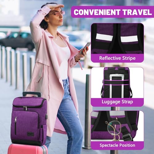 YALUNDISI Laptop Backpacks Travel Backpack Carry On Backpack Casual Daypack with USB Charging Port for Men Women Purple - color: Purple