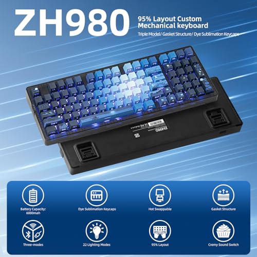 ZORNHER ZH980 Mechanical Keyboard,95% Blue Creamy Keyboard with Number Pad,Hot-Swappable Custom Gaming Keyboard,Shine Through Dye Sublimation PBT Keycaps,Creamy Sounding Linear Switches - color: Sea Moonlight, size: Creamy Switch