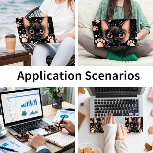 Laptop Skin Sticker 3-Piece Set,Cute Pink and Black Cat | Trim-to-fit 3-piece vinyl set with one 15 x 10.6 in lid skin and two palm-rest decals for many 12-15.6 in laptops - color: Cute Pink And Black Cat