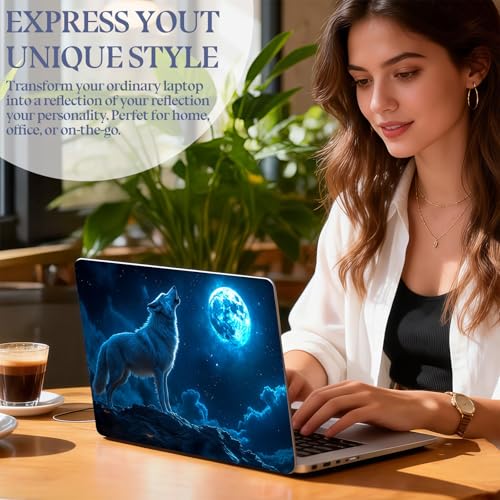 Universal Laptop Skin Sticker Decal,15.6 Inch Laptop Vinyl Cover for 13" 14" 15.6" Laptop,Scratch-Resistant Waterproof Protector Wrap,Reusable with Wrist Pads,Blue Wolf Moon Howl - color: Blue Wolf Moon Howl