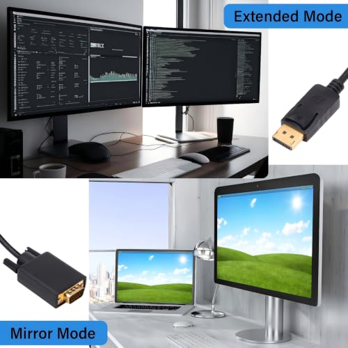 24 Pack Displayport to Vga Cable 6 ft Gold Plated Dp to Vga Adapter with Chip for Laptop Computer PC Monitor Projector HDTV, Not Bidirectional, Not Compatible with USB - size: 6 ft