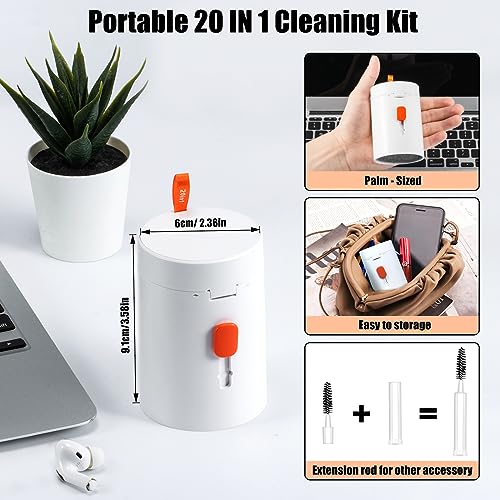 walrfid Laptop Phone Screen Cleaner Kit, Computer Keyboard Brush Cleaning Spray for iPhone AirPods MacBook iPad, 20-in-1 Electronic Device Clean Tool for Camera Earbud Car Screens (White) - color: White