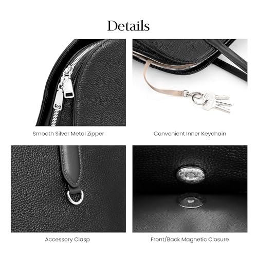 befen Genuine Leather Tote Bag for Women Work Travel Leather Purse Handbags | Real Leather, Padded 14" Laptop Compartment, Multi-Pockets, Zipper, Tote Bag for Daily - color: Z3-black