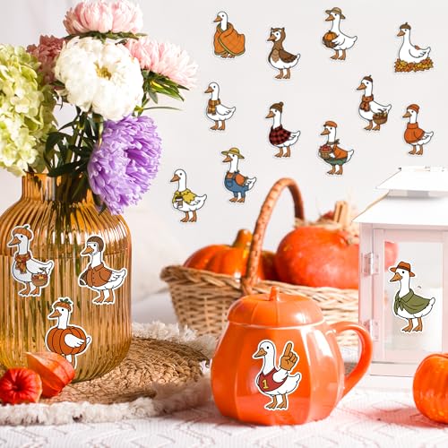 2 Rolls Autumn Silly Goose Sticker Self Adhesive Decals for Gift | Waterproof Vinyl Easy Peel for Laptop Water Bottle Scrapbook Journal Planner DIY Craft Supplies School Work Desk Locker Decor - style: Autumn Silly Goose