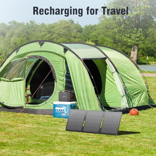 Solar Power Station with Panel, Portable Solar Power Bank with AC Outlet 120W Camping 110V Outlet Power Pack Fast Charging for Laptop Smart Devices RV VanLife Hiking Fishing Power Outage Backup