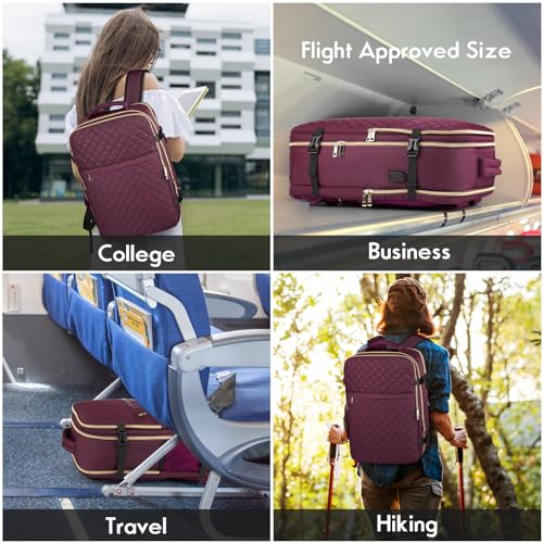 Large Travel Backpack Women, Flight Approved Carry On Backpack, Water Resistant Anti-Theft Large Casual Daypack Fit 17 Inch Laptop with USB Charging Port - color: Dark Purple, size: 17.3 inch