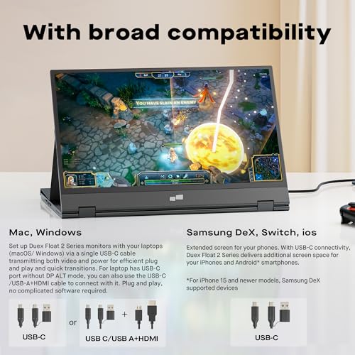 Mobile Pixels Duex Float 2 Pro 16" 2.5K Portable Laptop Monitor, Ultra-Thin Dual Laptop Screen Extender with Built-in Kickstand, USB-C/HDMI Plug and Play, Built-in Speakers, for Mac, Windows, Phone