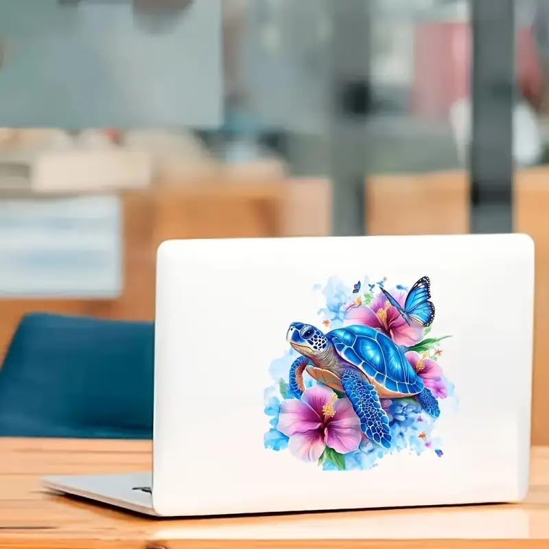 Turtle Butterfly Flower PVC Vinyl Car Decals Stickers Waterproof Self-Adhesive Decals for Cars, Laptops, Trucks, Motorcycles Wall Window Luggage Scratch Cover Door Decor Sticker