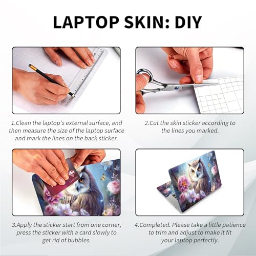 Universal Laptop Skin, DIY Cut-to-Fit Vinyl Cover Compatible with HP, Dell, Lenovo, Mac (13.3" to 15.6"), Anti-Scratch, No Residue & Bubble-Free Protective Decal Sticker, Floral Owl Fantasy - color: Floral Owl Fantasy