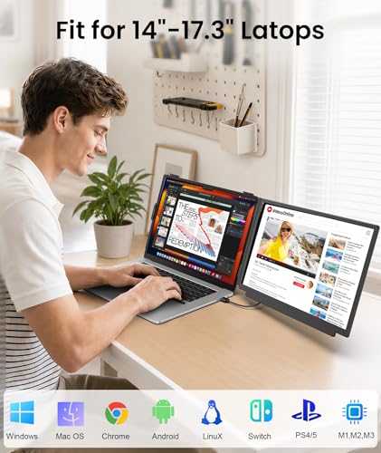 15.6" Laptop Screen Extender, 1080P FHD Detachable Laptop Monitor Extender, One Cable Plug & Play Portable Travel Monitor for 14"-17.3" Laptop Compatible with Wins/Mac/Chrome/Android - size: 15.6" Dual Screen