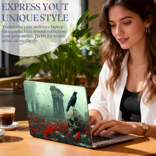 Universal Laptop Skin Sticker Decal,15.6 Inch Laptop Vinyl Cover for 13" 14" 15.6" Laptop,Scratch-Resistant Waterproof Protector Wrap,Reusable with Wrist Pads,Poppy Ruins Raven - color: Poppy Ruins Raven