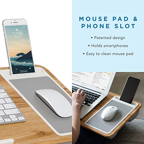 LapGear Compact Lap Desk - Black - Fits up to 13.3 Inch Laptops - Style No. 43108 & Home Office Lap Desk with Device Ledge, Mouse Pad, and Phone Holder - Oakwood - Fits up to 15.6 Inch Laptops