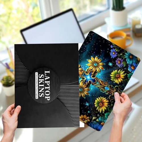 Laptop Skin Sticker for 12.1”-15.6“ Laptops (Fits 13”, 13.3”, 14”, 15”, 15.4”) | Protective Universal Reusable Vinyl Art Decal Cover | Waterproof & Scratch-Resistant-Floral Cross - color: Floral Cross