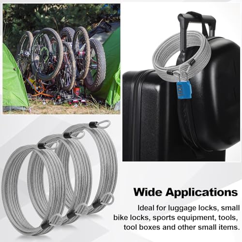 12 Pack Security Cable Luggage Lock with Loops 15 ft 3mm Braided Steel Coated Bike Cable Wire Double Loop Anti Theft Safety for U Lock, Padlock and Disc(Clear) - color: Clear, size: 15 Feet