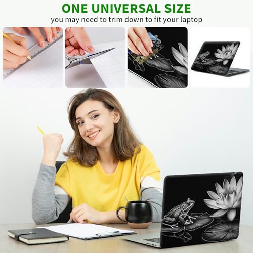 Laptop Skin Sticker Decal, Universal Protective Cover Fit 12 13 14 15.6 Inch Notebook, Reusable Water-Resistant Vinyl Decal w/ 2 Wrist Pads for Business Travel Office, Grey Lotus Leaf Frog - color: Grey Lotus Leaf Frog