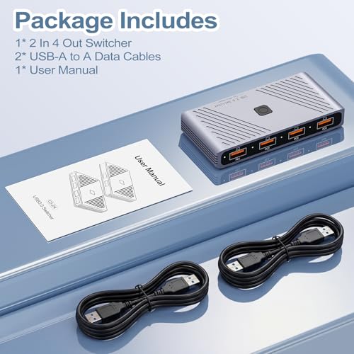 USB 3.0 Switch, 4 Computers Sharing 4 USB Devices, One-Button Switcher | For Keyboard Mouse Printer Scanner, USB Peripheral Sharing Hub for PC Laptop with 2 USB 3.0 Cables, Aluminum Alloy Case - style: For 4 PCs