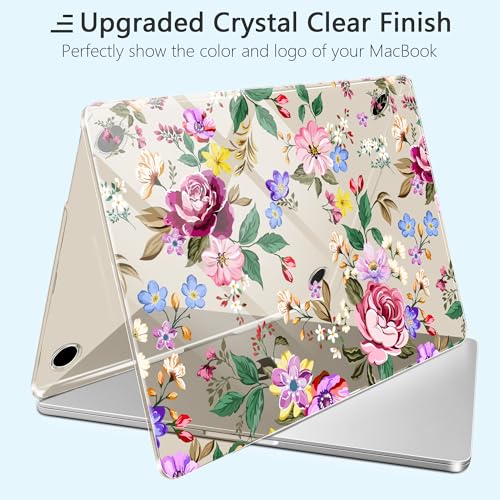 for New MacBook Pro 14 inch Case 2026 2025 M5 2024 M4 2023 Release– Aesthetic Floral Design Clear Laptop Shell 6-in-1 Bundle with TPU Keyboard Cover & OTG Adapters, Bright Flowers - color: Bright flowers