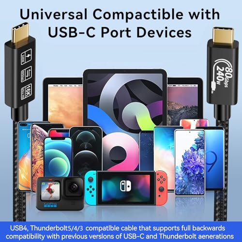 USB4 Thunderbolt 5 Cable - 240W Charging, 80Gbps Data, 2m Length - USB C to USB C, for Hub, Dock, Laptops, Monitors (TB5 80G 240W 2M) - size: TB5 80G 240W 2M