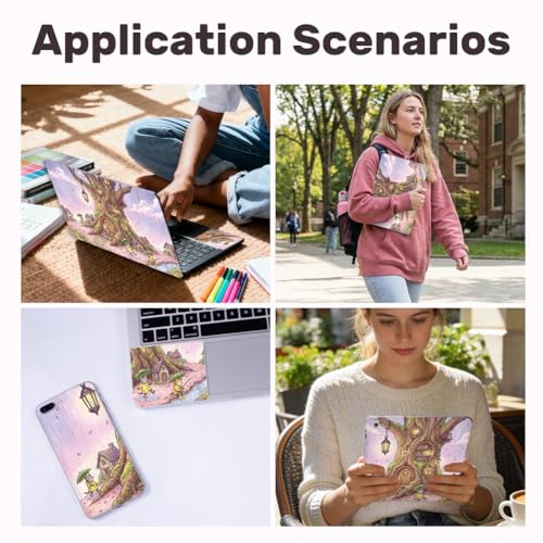 3Pcs Library Laptop Skin Sticker Illustrations Universal Removable Vinyl Stickers Fits for 12.1 13 14 15.6 16 Inch Waterproof Notebook Decal Cover Gift - color: Purple and wood color
