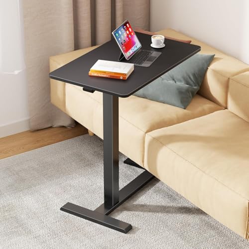 Overbed Bedside Table with Hidden Casters, Adjustable Pneumatic Mobile Laptop Computer Standing Desk, Rolling Laptop Table, Movable Overbed Table Hospital Home Use, Black - color: Black, style: Non-Tiltable