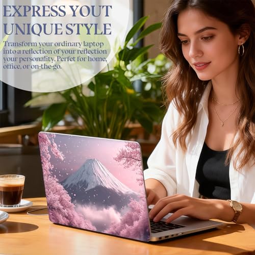 Universal Laptop Skin Sticker Decal,15.6 Inch Laptop Vinyl Cover for 13" 14" 15.6" Laptop,Waterproof Scratch-Resistant Protector Wrap,Reusable with Wrist Pads,Cherry Fuji Peak - color: Cherry Fuji Peak