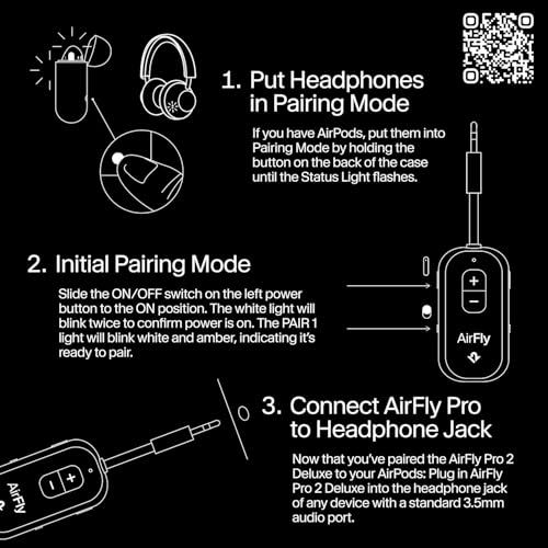 AirFly Pro 2 Deluxe – Bluetooth Adapter for Airplane, Pair 2 AirPods or Wireless Headphones – 3.5mm AUX Bluetooth Transmitter/Receiver for Cars, Boats, Treadmills, TVs – Airplane Travel Essentials - color: White, style: AirFly Pro 2 Deluxe