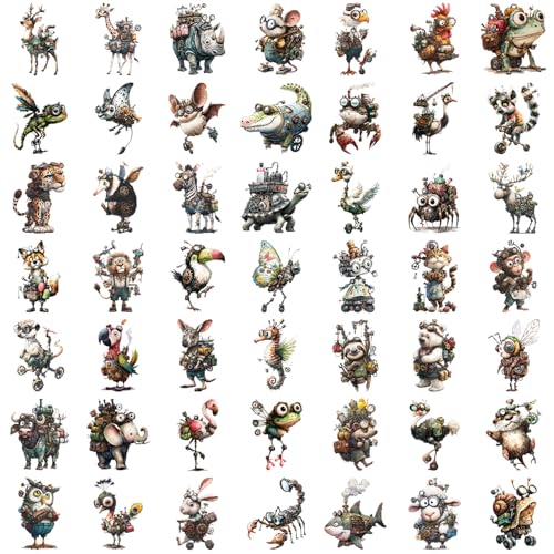 50 Pcs Transparent Ins Punk Animals Transfer Stickers, 1.2-2.36 Inches Gothic Animal Stickers, Waterproof Vinyl for Phone Case Laptop, Edgy Stickers for Ins Lovers Punk Fans - color: Punk Animals-54