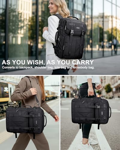 Travel Backpack Carry On Backpack for Airplanes, Travel Bag 35L | Large Convertible Travel Backpacks for Men Women, 16" Laptop Compartment, USB Port, Anti-Theft Pocket, For Daily, Overnight - color: Black