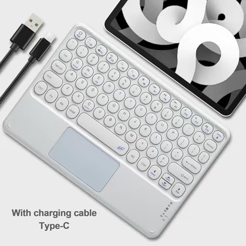 Thanice Wireless Keyboard with Touchpad, Ultra-Slim Portable Rechargeable Bluetooth Keyboard, Ipad & Android Windows Device Compatible (White) - color: white