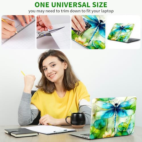 Laptop Skin Sticker Decal, Universal Protective Cover Fit 12 13 14 15.6 Inch Notebook, Reusable Water-Resistant Vinyl Decal w/ 2 Wrist Pads for Business Travel Office, Green Dragonfly - color: Green Dragonfly