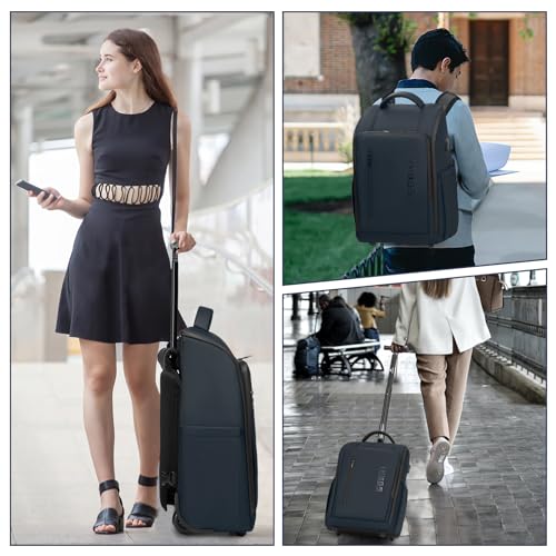 Rolling Backpack Waterproof Commuter Backpack with Wheels for Business, Laptop Compartment for 15.6-Inch Laptop, Wheeled Carry-On Bag for Adults - color: Deep Blue