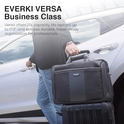EVERKI Versa Laptop Briefcase Bag for Men & Women, Black - 17.3 Inches | Premium Leather Ballistic Nylon, Heavy-Duty, Water-Resistant, Business, Travel-Friendly Bag, Multiple Pockets, 25 Liters