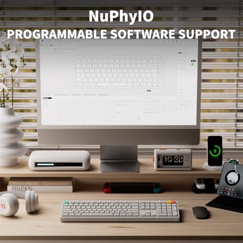 NuPhy Node100 Wireless Mechanical Keyboard, Hot Swappable Custom Bluetooth Keyboard, 109 Keys Computer Gaming Keyboards, Supports Touch Gestures, PBT Keycaps, RGB Backlit, Bluetooth/2.4GHz/USB-C - color: White, size: High-profile Red Max Switch