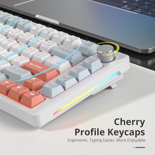 75% Mechanical Keyboard Gasket with Knob, Custom Wired Creamy Gaming Keyboard TKL 75 Percent Hot Swappable RGB Backlit, Pre-lubed Switch for Win/MAC PC Laptop(Salmon/White) - color: Salmon/White Switch