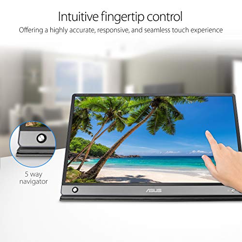 ASUS ZenScreen Touch Screen 15.6” 1080P Portable USB (MB16AMT) - Full HD (1920 x 1080), IPS, Anti-Glare, Built-in Battery, Speakers, Eye Care, USB Type-C, Micro HDMI, Smart Case, 3-Year Warranty - style: 16" IPS USB-C Battery Touch Screen Speakers