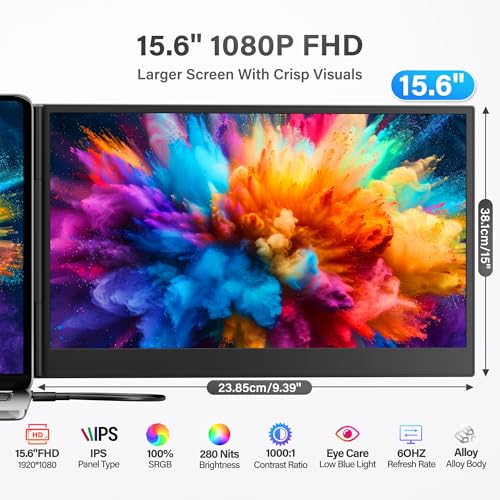 Laptop Screen Extender Monitor Portable, 15.6" FHD 1080P Triple Laptop Monitor Extender, Two Cable Plug-Play for 13-17.3" Laptop, Ultra-Thin 0.16" Laptop Extended Monitor for Mac/Win/Android - color: Silver 15.6“