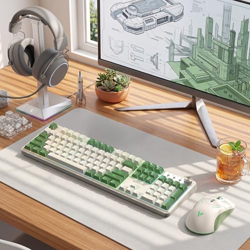 Redragon RM104 Wireless Gaming Keyboard with Knob, Tri-Mode BT/2.4G/USB-C RGB Computer Keyboards, 4000mAh Battery, Programmable Software Support, Anti-Ghosting, Compatible with PC Mac - White & Green - color: White-Green
