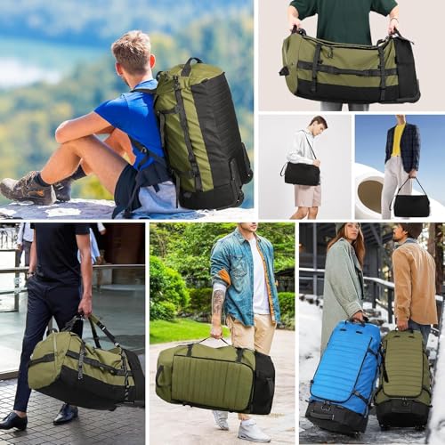 Rolling Duffle Bag with Wheels,86L 30”Carry on Luggage with Wheels,Folding Travel Bag,Duffle Backpack with Separate Shoe Compartment (Green) - color: Green