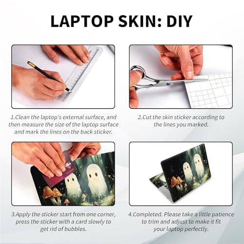 Universal Laptop Skin, DIY Cut-to-Fit Vinyl Cover Compatible with HP, Dell, Lenovo, Mac (13.3" to 15.6"), Anti-Scratch, No Residue & Bubble-Free Protective Decal Sticker, Cute Ghost Forest - color: Cute Ghost Forest