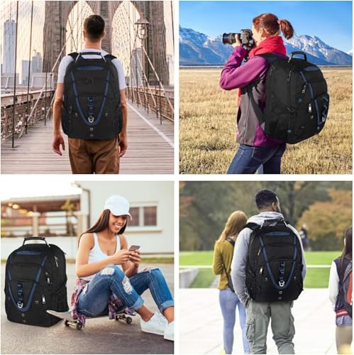 18.4 Laptop Backpack Men Women, Blue 55-60L Large Laptops Backpack | TSA Friendly Flight Approved and RFID Anti-theft Pocket, Water Resistant Suiltable for Traveling, Men Backpack Large Capacity - color: Black-blue, size: 18inch(21.5*16.3*9.9")