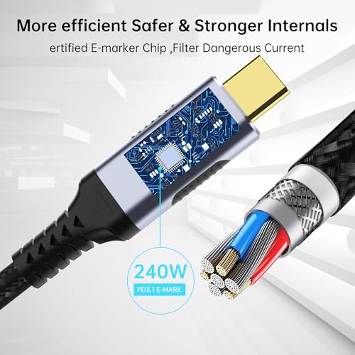 c to c cable fast charging Compatible with Thunderbolt 5,Thunderbolt 4/3,80 Gbps Data Transfer,USB 5 Cable 3.3ft, Supports 16K/Dual8K usb c video, 240W/100W Charging usb c to usb c monitor cable - size: 3.3 ft