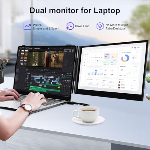Laptop Screen Extender, 14" FHD 1080P IPS Portable Monitor for Laptop | Ultra-Thin 0.17" & 1.3lbs Lightweight, Plug & Play Dual Screen, For 13-17.3" Laptops, Compatible with Wins/Mac/Android/Switch - color: Black