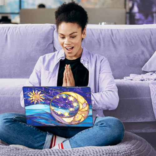 SUPERDANT Laptop Skin Sticker Moon Sun Laptop Decals Personalized Universal Notebook Computer Wrap Vinyl Skin Stickers Cover Art Decal Removable 12-15.6 Inch Waterproof Scratch-Resistant Yellow Blue