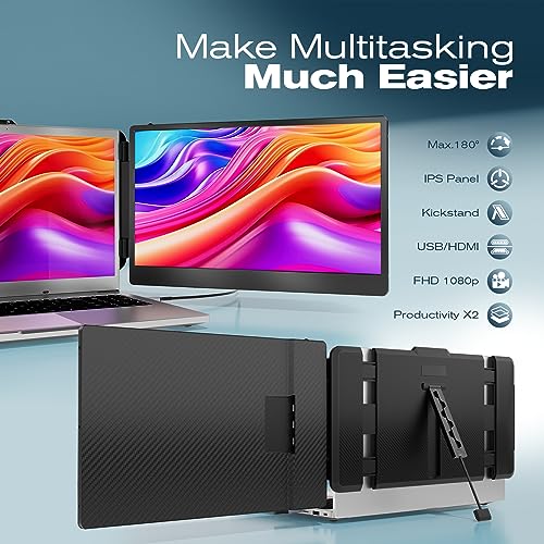 Teamgee 14” Laptop Screen Extender, S1 Dual FHD IPS Portable Monitor for 13–17” Laptops, USB-C/HDMI Plug & Play, Compatible with Windows, macOS & Android, Perfect for Hybrid Work & Travel - size: 14inch Dual