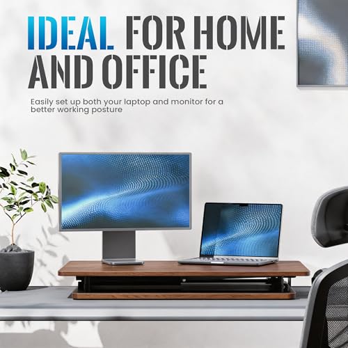 Standing Desk Converter, 25.16" × 15.75" Height Adjustable Laptop Stand for Desk, Sit Stand Monitor Stand, No Assembly Required for Home and Office Use (Natural Wood) - color: Natural Wood