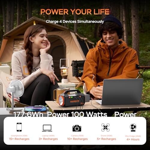 MARBERO Portable Power Station 177.6Wh Power Bank 150W Max Outdoor Camping Battery with LED Flashlight Fast Charger for Outdoor Adventure Hunting CPAP Home Backup Business Trips Emergencies - color: Orange