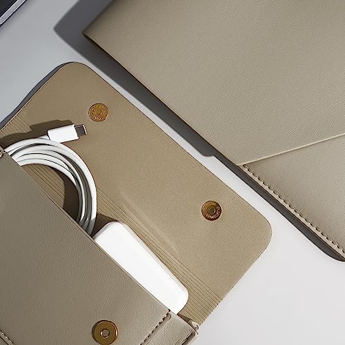 PU Leather Laptop Sleeve Compatible with New 15.3 inch MacBook Air 2023 2024, Surface Laptop 15, Surface Book 13.5, Surface Laptop Studio Color Khaki - color: Khaki, size: 14-15 Inch
